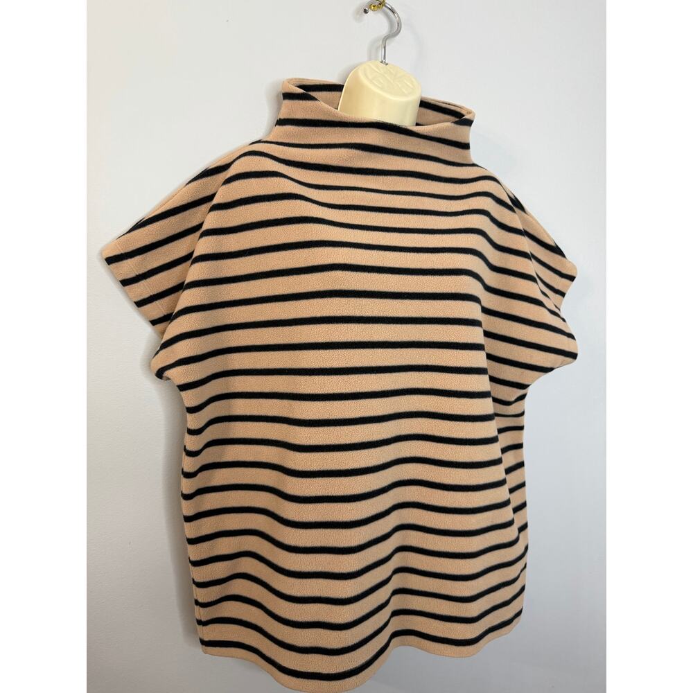 Dudley Stephens Bowery Mock Neck Top Khaki Black Stripe Vello Fleece Sz XL - Picture 7 of 9